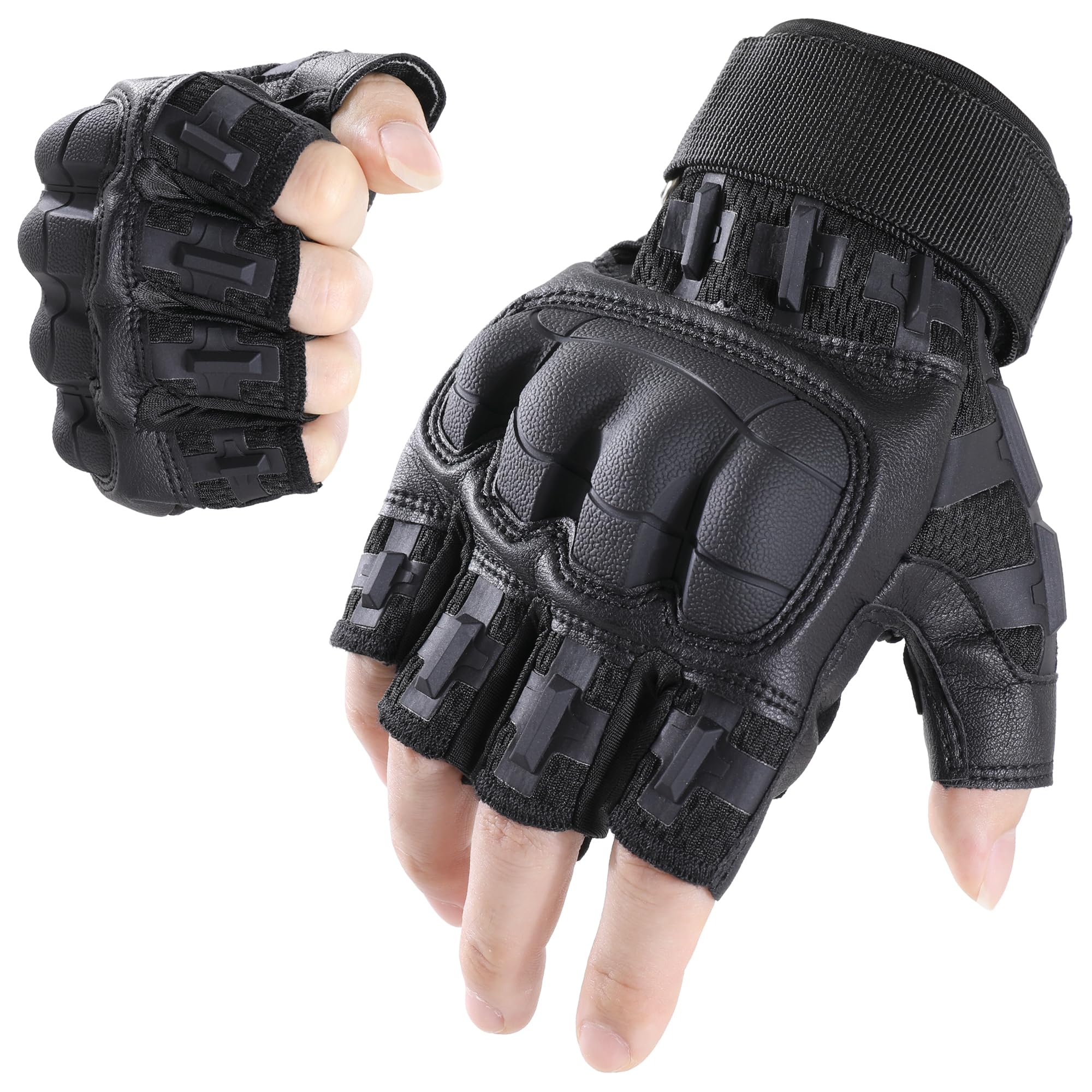 WTACTFUL Fingerless Gloves for Men Airsoft Paintball Bike Cycling Motorcycle Motorbike Hunting Hiking Work Outdoor Half Finger Gloves Black L