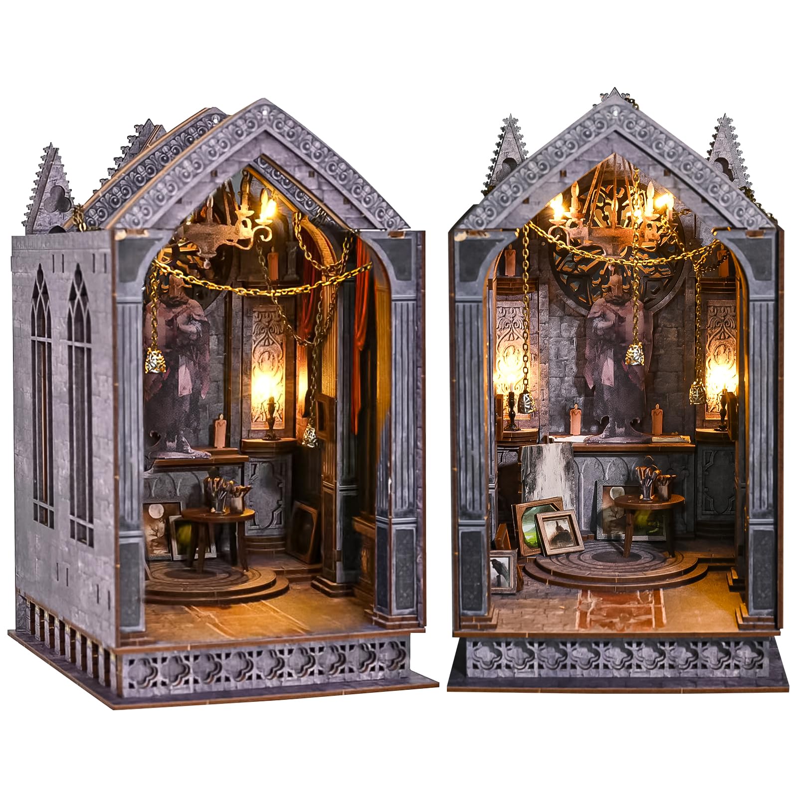 Spilay DIY Book Nook Kit, 3D Wooden Miniature Dollhouse with LED Lights, Creative Bookshelf Insert Decor, Handmade Model Building Gift for Adults - Christmas/Valentine’s-Quiet Night Prayer-(ZWSL16)