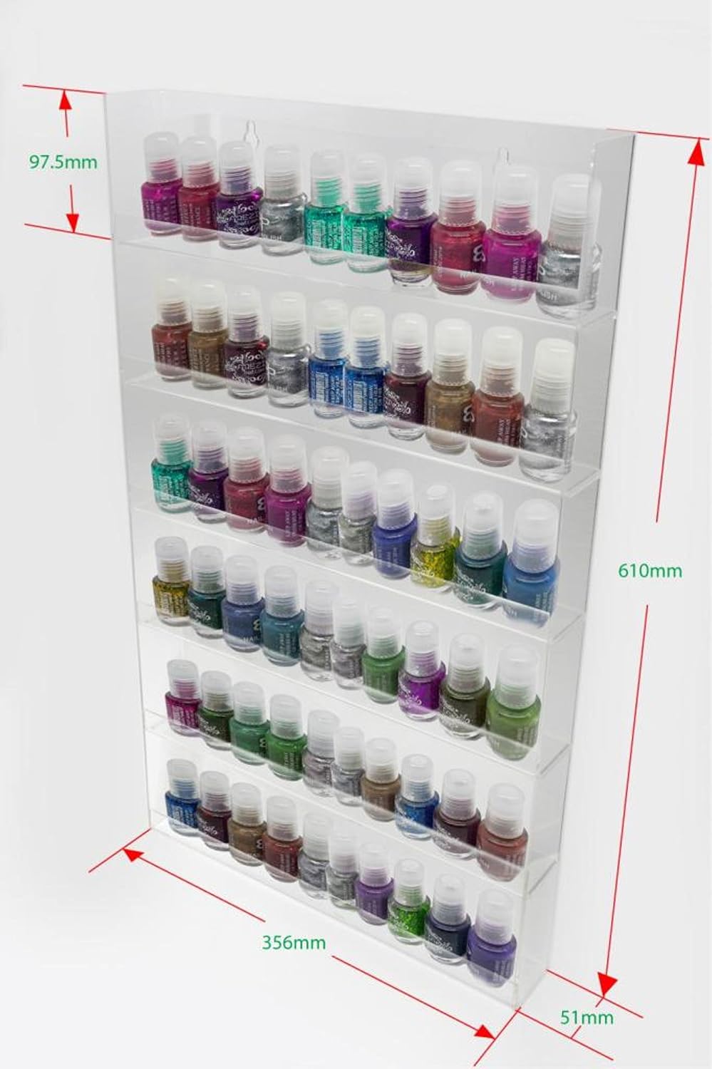 1 High Gloss Acrylic Wall Mounted 6 x 15 Nail Polish Rack Display ...