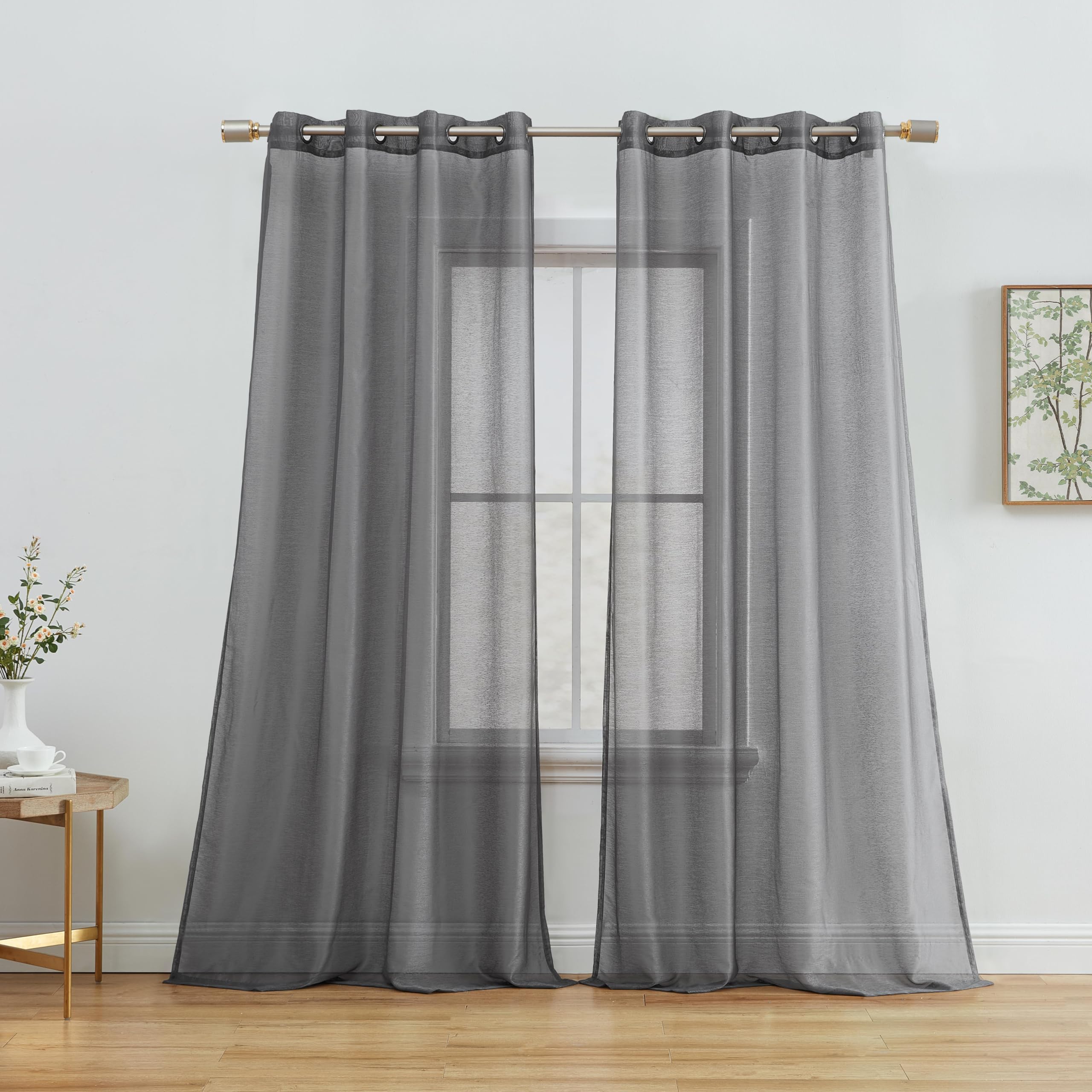 Photo 1 of ** BLUE **
HLC.ME 2 Piece Semi Sheer Voile Window Curtain Drapes Grommet Panels for Bedroom, Living Room & Kids Room (54" W x 63" L, Charcoal Grey)