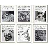 uniro Trendy Newspaper Wall Art Prints, Vintage Black & White Newspaper Wall Decor Aesthetic Pictures, Retro Girly Dorm Room Decor, Funky Bathroom Wall Decor Disco Poster for Teen Girl Bedroom Apartment, Bar Cart decor - Unframed