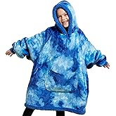 Giggling Getup Wearable Blanket Hoodie for Girls and Boys Warm Cozy Sherpa Fleece Hooded Blanket Sweatshirt Oversized Hoodie with Giant Pocket & Sleeves for Kids Dark Blue Tie Dye
