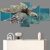 SIGNWIN 5 Panel Canvas Wall Art Modern Art Multicolor Nautical Photography Relax/Calm Reptiles Turtle for Home Decorations Ready to Hang - 60
