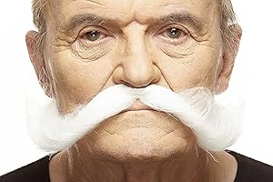 Mustaches Self Adhesive Hillbilly Fake Mustache, Novelty, False Facial Hair, Costume Accessory for Adults, White Color