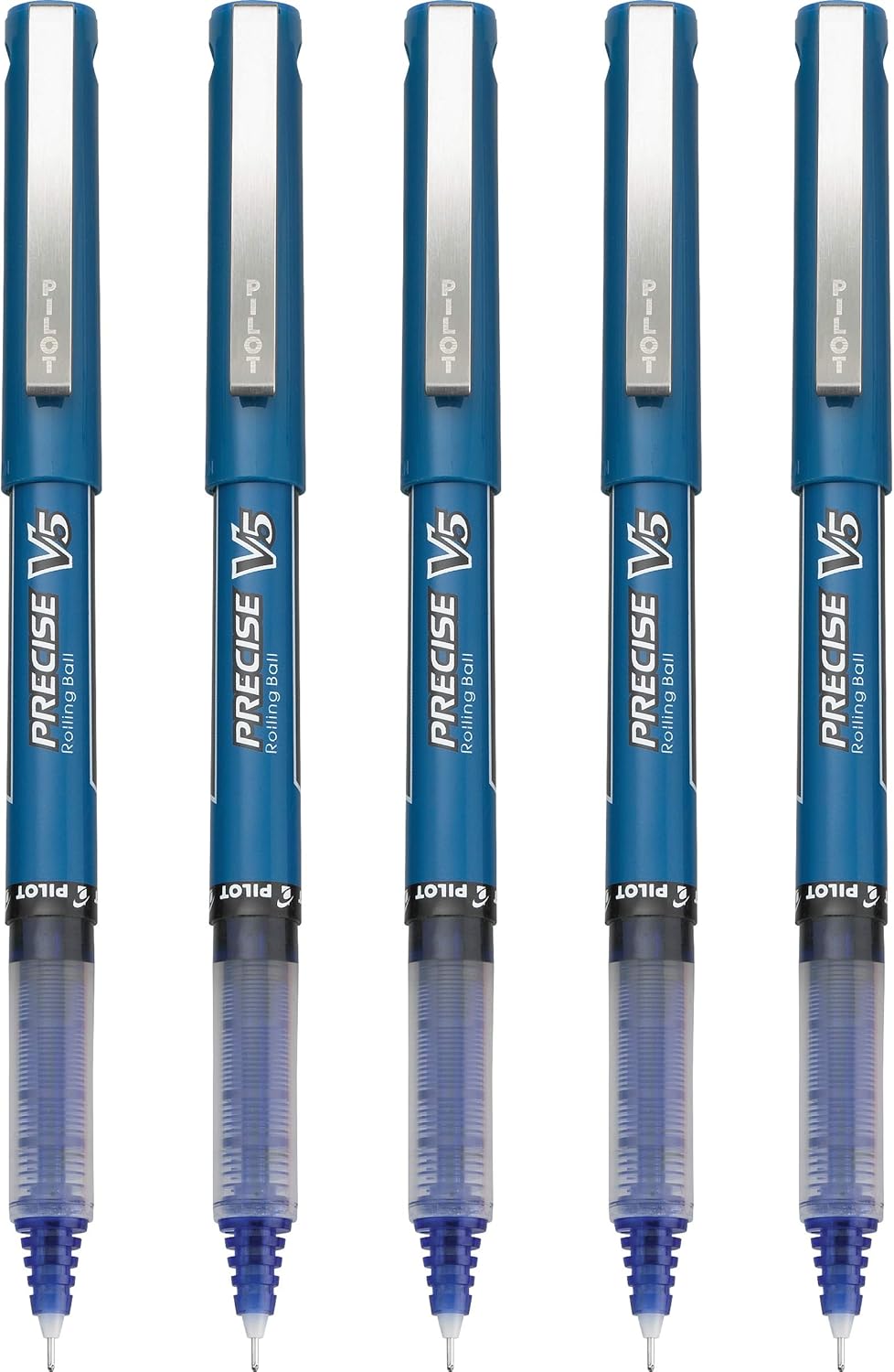 PILOT Precise V5 Stick Liquid Ink Rolling Ball Stick Pens, Extra Fine Point (0.5mm) Blue Ink, 5-Pack (26011): Office Products