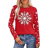 hohololo Christmas Shirts for Women Merry Christmas Long Sleeve Shirt Christmas Light Graphic Tees Xmas Holiday Tops