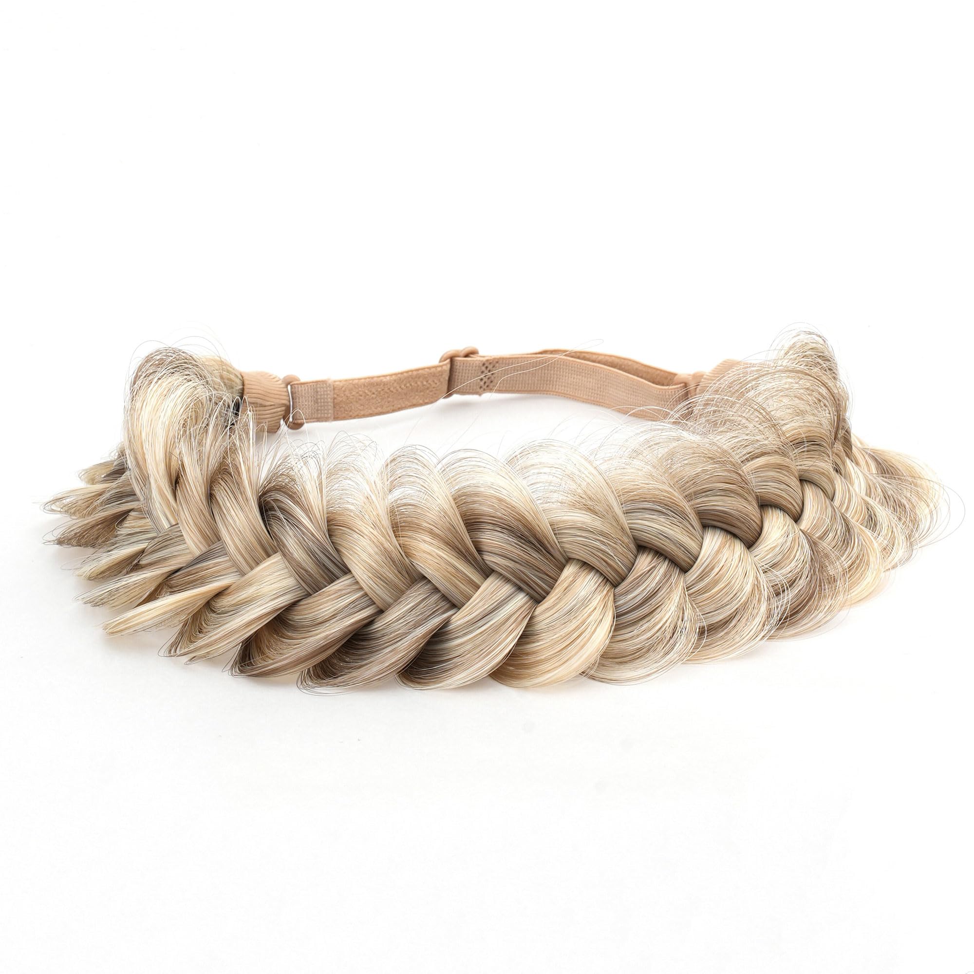 TOECWEGR Extensions Headband Hair Band Braided Classic Chunky Wide Plaited Wedding Fluffy Braids Wig Women Girl Beauty Accessory (Grey Brown, Gold-B)
