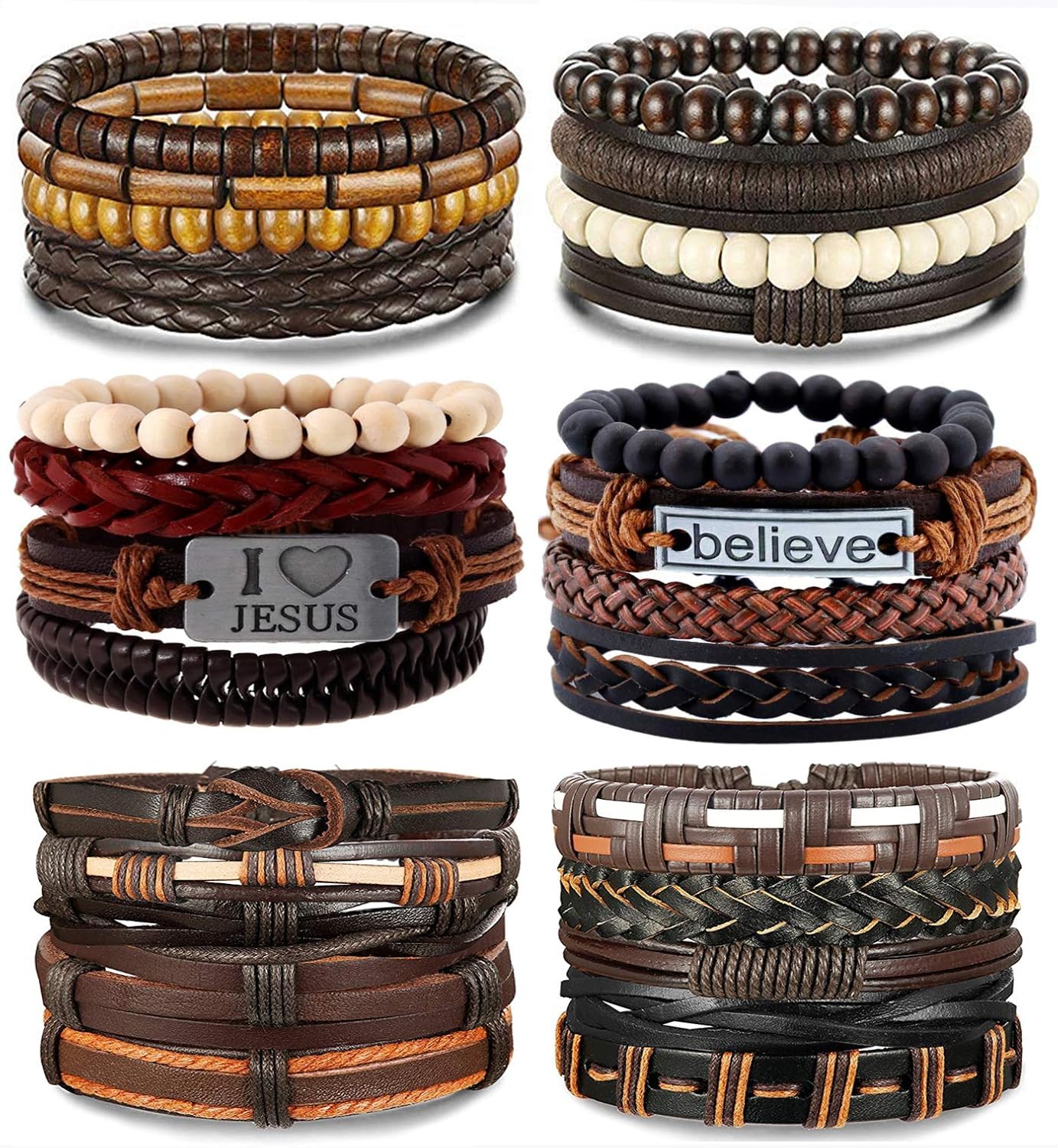 Milacolato 26Pcs Woven Braided Leather Bracelet for Men