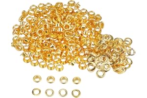 HARFINGTON 300set Grommets Kit Metal Eyelets 4.5mm 3/16" Hole Tiny Grommet with Washers for Shoes Clothes Belt Tag Bag Fabric Leather DIY Project, Gold Tone