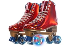 JajaHoho Roller Skates for Women, Holographic High Top Classic Rollerskates, Shiny Double-Row Blue Four Wheels Quad Skates fo