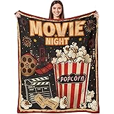 Movie Night Gifts Throw Blanket, Soft Cozy and Warm Couch Blankets for Home Film Cinema Theater Popcorn Decor, Vintage Poster Theme Gift for Adult Women Men Movie Lover. Red 50×60 inches