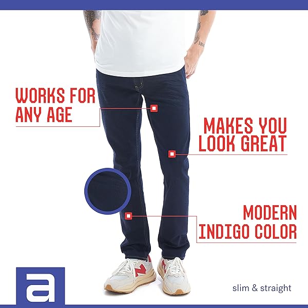 AMERICANINO SLIM STRAIGHT FIT JEANS FOR MEN – SOFT COTTON|5-POCKET CLASSIC DESIGN INDIGO