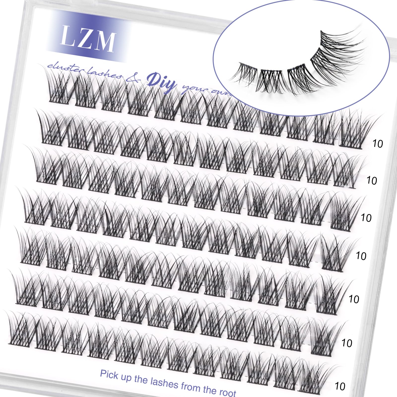 LZM Cluster Lashes 10mm Individual Eyelashes C Curl Individual Natural Reusable Lash Clusters Thin Band Natural Eyelashes (Moon-C-10mm) — image 1