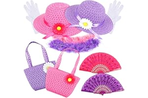 GEYOGA Girls Tea Party Set Includes 10 Pcs Hats Fan Tea Party Gloves Small Pink Purse Feather Boas Toy Tea Sets for Little Girls Kids Children Birthdays Easter Party Supplies Accessories