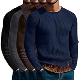 August Alley 4 Pack Men's Cotton Thermal Long Sleeve Shirts Ribbed Crew Neck Tops Slim Fit Undershirts Fall Winter Base Layer