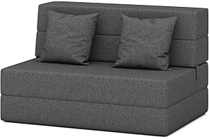 yoyomax Folding Sofa Bed with 2*Pillow, Convertible SleeperChair, Sleeper Futon SofaBed Couch - Linen Fabric Floor FoldableBed Mattress for Living Room/Dorm/Guest Room/Home Office/Apartment, Standard