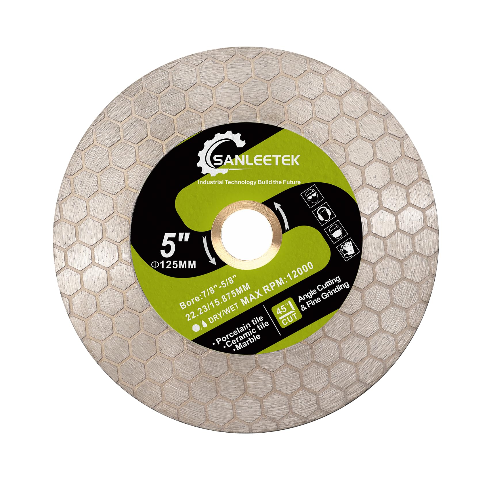 Diamond Tile Saw Blade SANLEETEK - 125mm Diamond Cutting Grinding Disc Hexagon Design for Porcelain Ceramic Tile Marble Artificial Stone Quartz