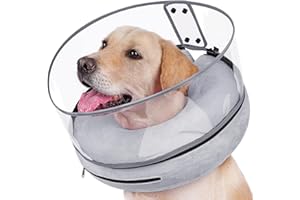 BARKLESS Inflatable Dog Cone, Protective Dog Surgery Collar to Stop Licking Biting Wounds, Patented Soft Donut Cone with Clea