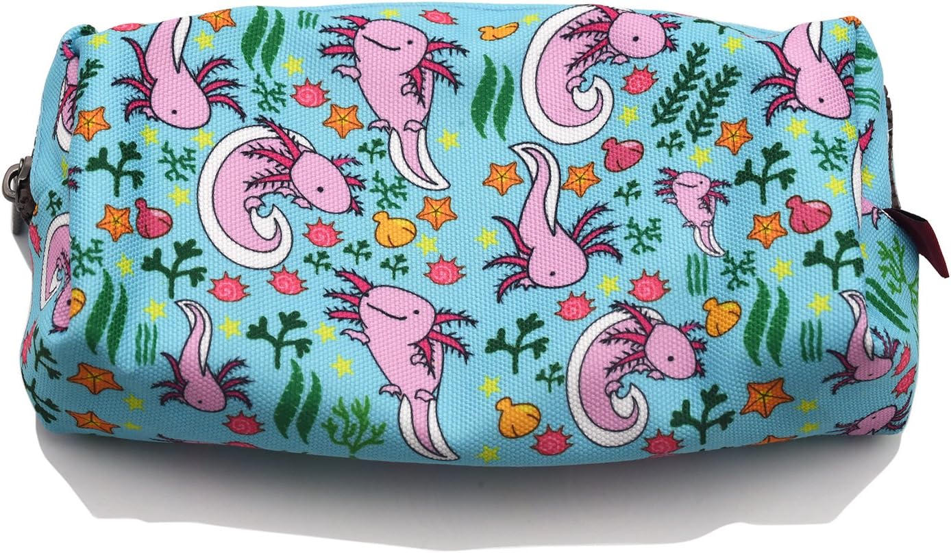 LParkin Axolotl Students Canvas Pencil Case Pen Bag Pouch Stationary Case Makeup Cosmetic Bag, Blue, 7 .5x3.5x2.25 - Image 4