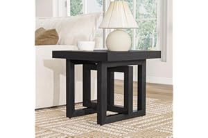 GDFStudio Solid Wood End Table, Square Farmhouse Side Table with Non-Slip Feet, Rubberwood Accent Table for Living Room,Small