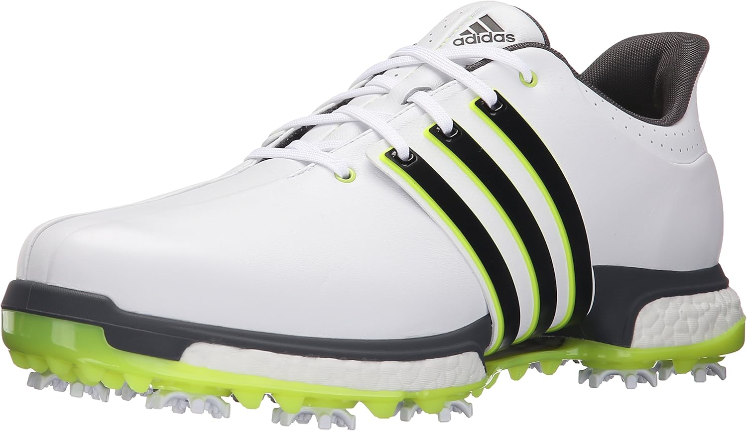 Adidas Golf Mens Golf Tour360 Boost Spiked Shoe, White/Black/Solar YEL
