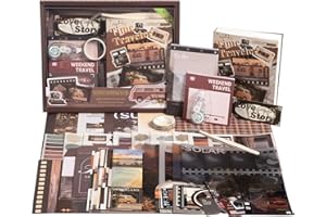 IMOON Travel Scrapbook Photo Album Supplies Kit with Tweezers and Glue Tape, Aesthetic Vintage Junk Journal Scrapbooking Paper, Sticker Pack, Notebook Craft Supplies, DIY Gift for Adult Men Women (Traveler)
