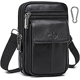 ZZNICK Genuine Leather Cell Phone Holster with Belt Loop Fits for iPhone 16 Pro Max S25 Ultra, Small Crossbody Belt Pouch for Men Women, Mini Messenger Bag with Adjustable and Removable Shoulder Strap