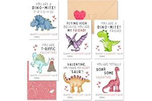 VAINECHAY Dinosaur Valentines Day Cards for Kids - 48 Pack Dino Valentines Day Classroom Exchange Cards with Envelopes & Heart Stickers, 4.7 * 3.6 inch