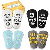 InnoBeta Baby Socks Set with Funny Quotes (4 Pairs) Newborn/Infant Socks for Baby Shower, Gender Reveal 3-12 Months