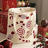 Perseverance Trade Christmas Embroidery Canvas Tote Bag Cute Reusable Christmas Gift Bags for Winter Holiday Shopping Grocery