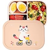 ASOMIC Silicone Bento Lunch Box for Toddlers & Kids, Leakproof & BPA-Free, 3 Compartments, Microwave & Dishwasher Safe, Ideal for Daycare, Preschool & Baby Meals (Cat)