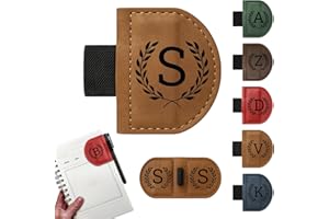 JUBOPE Bygone Mark Bookmark with Pen Holder, 26 Name Initial Letters, 5 Retro Colors, Personalized Magnetic Leather Bookmarks Gift for Women and Men Book Lovers, Students, Teachers (Brown, S)