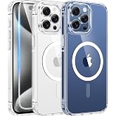 FNTCASE Magnetic for iPhone 15 Pro-Max Case, Clear | Fit for Magsafe, with Screen Protector, Military Grade Drop Protection Cover, Slim Phone Cases, Shockproof Bumper