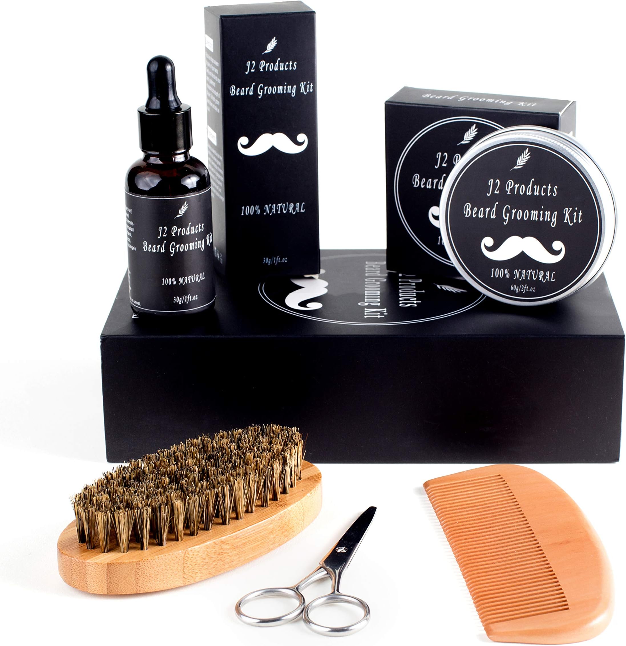 Beard Kit - Beard Grooming Kit, Beard Wax, Gifts for men Christmas Boyfriend Gifts, Conditioning Balm, Trimmer, Mustache Oil, Brush, and Beard Comb For Care and Maintenance
