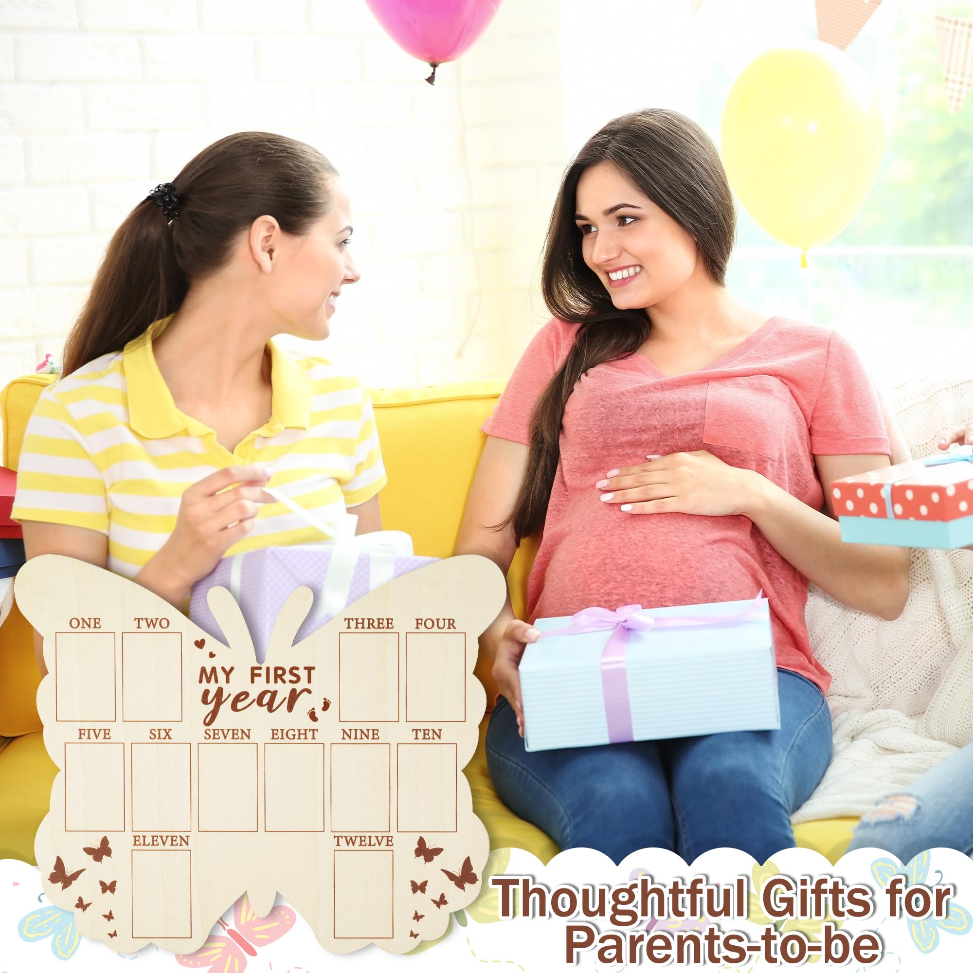 R HORSE My First Year Photo Display Wood Board, Butterfly Shape 1st Birthday Photo Frame, Baby’s First Year Picture Frame, 12 Months Milestone Board Baby Keepsake Board Nursery Decor Gift for Boy Girl