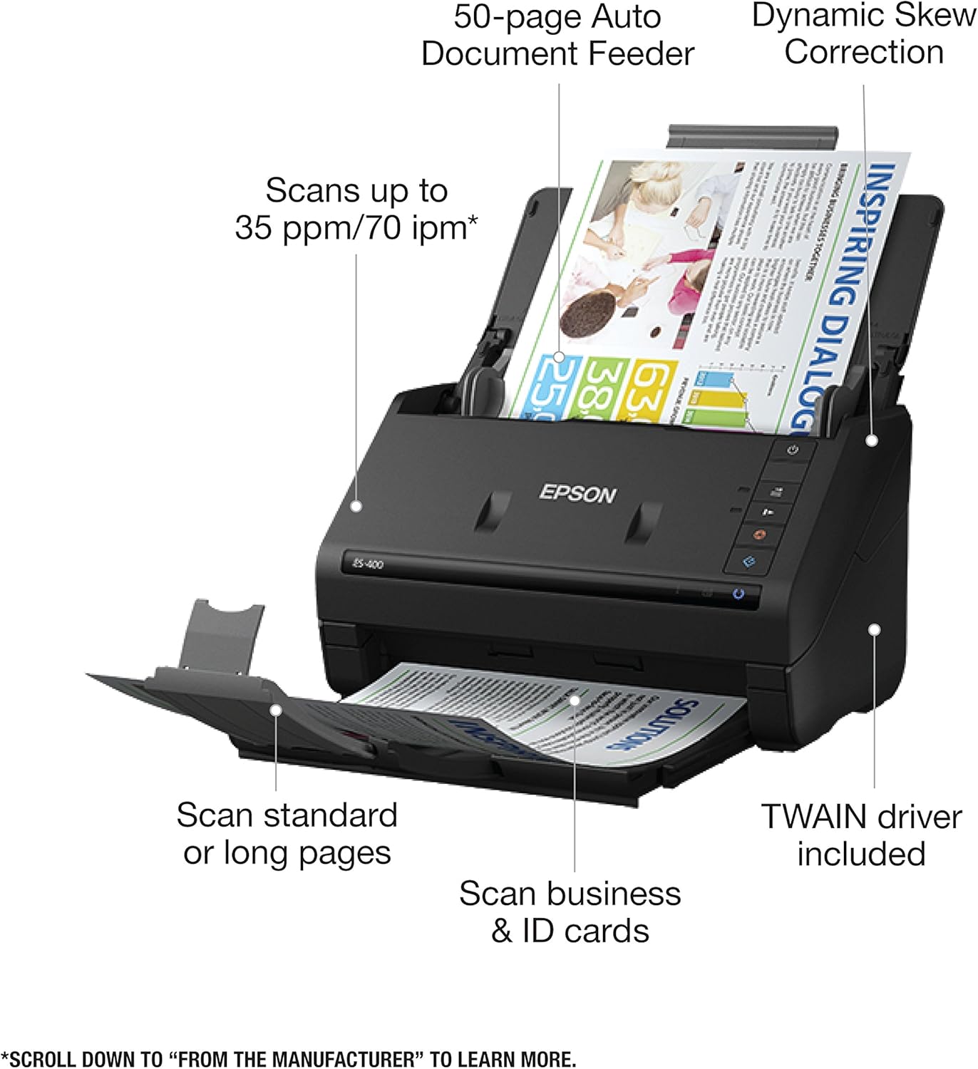 Epson WorkForce ES-400 Color Duplex Document Scanner for PC and Mac, Auto Document Feeder (ADF): Electronics