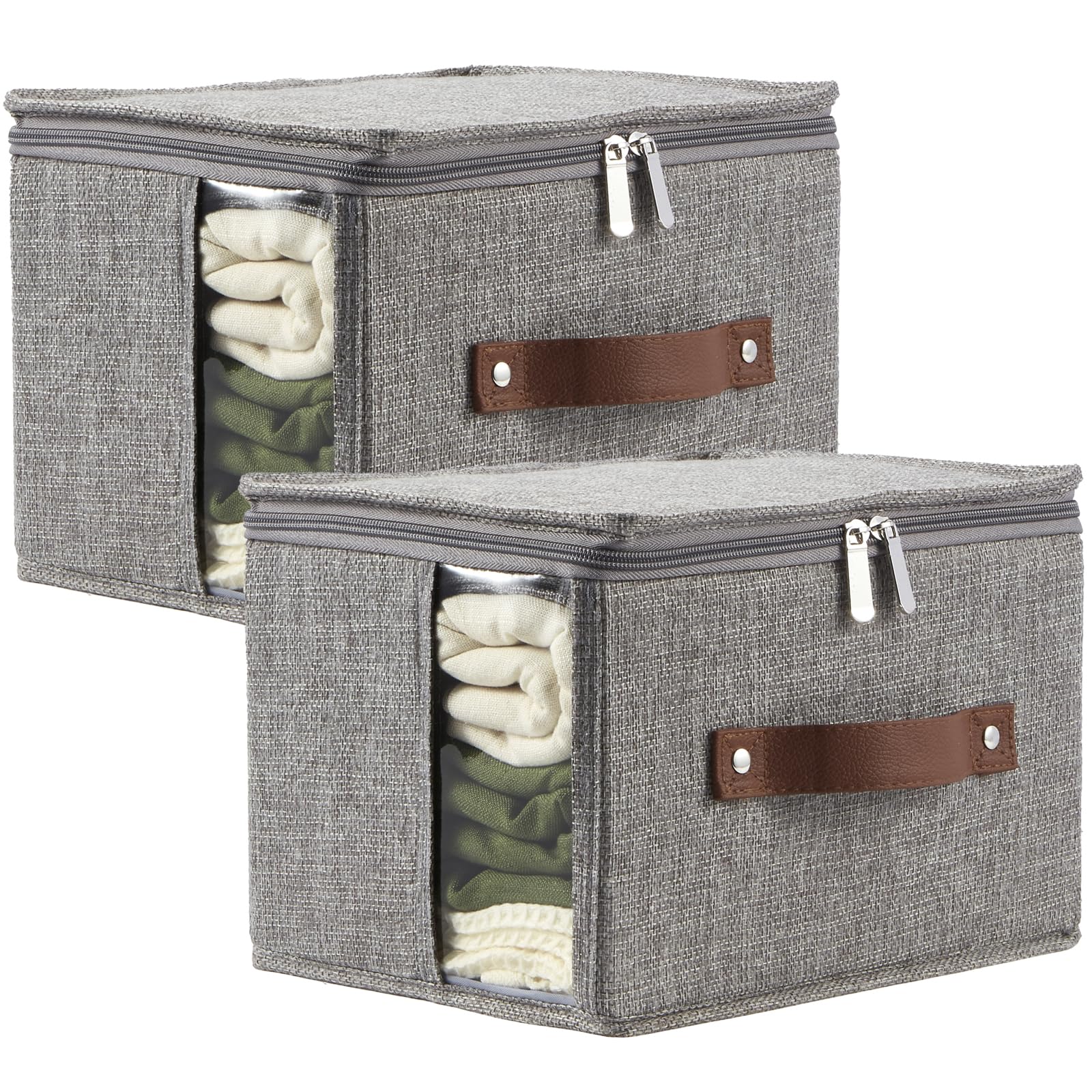 VinneGenzz 2PCS Storage Bins with Zipper Lid Fabric Storage Box Basket ...