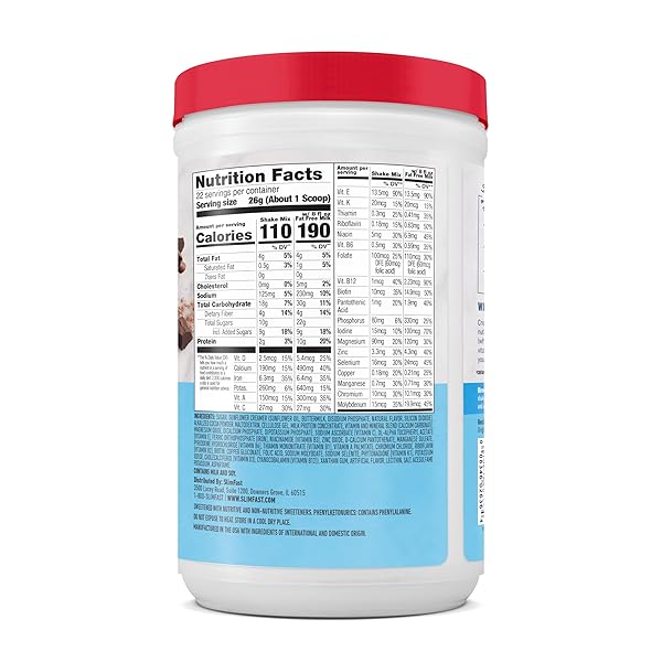 SLIMFAST MEAL REPLACEMENT POWDER, ORIGINAL RICH CHOCOLATE ROYALE, 10G OF PROTEIN, 22 SERVINGS (PACKAGING MAY VARY)