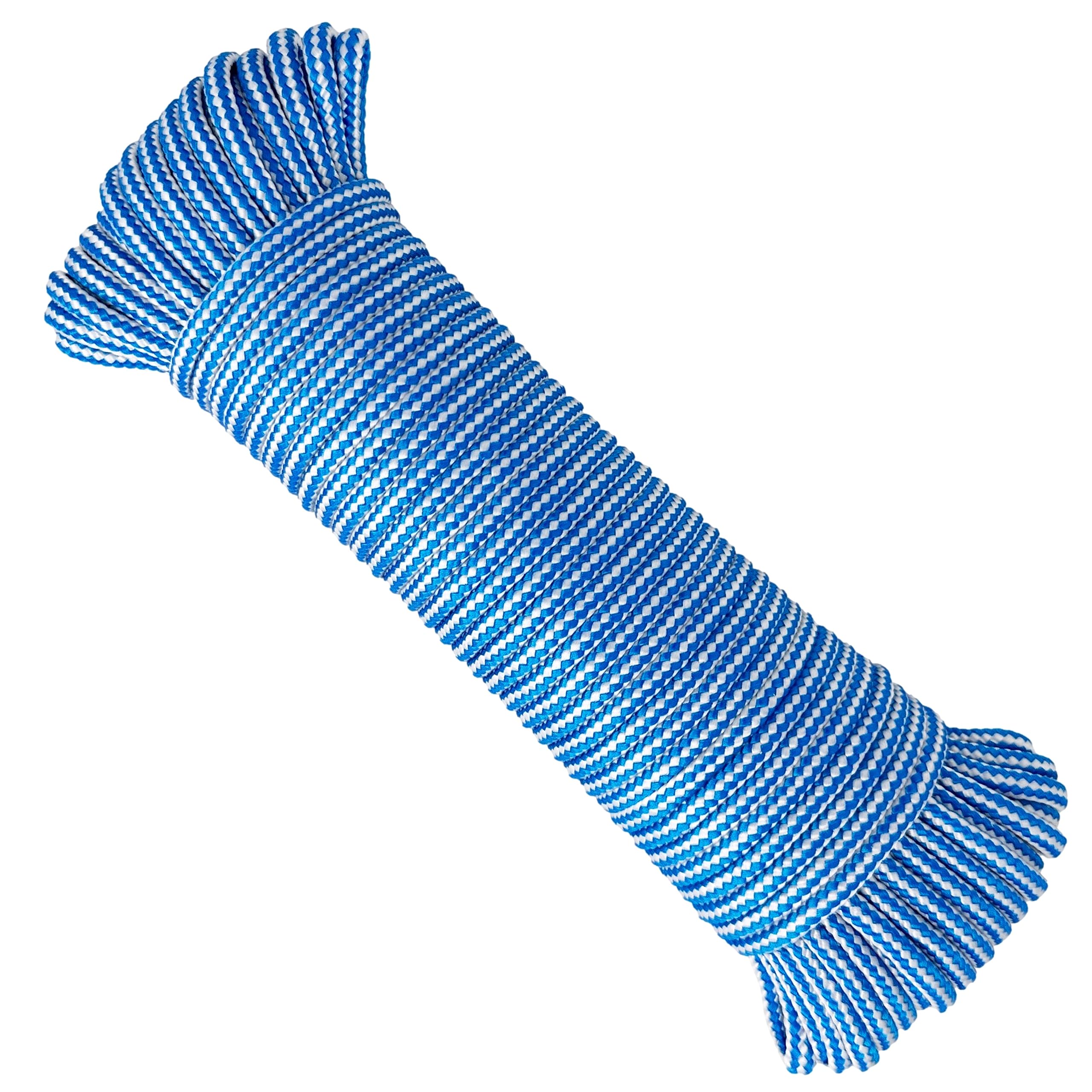 Clothe Washing Line Outside. Braided High-Tenacity Polypropylene Rope Cord. Campervan Essentials. Made in Spain. 4.5MM * 25M. Blue and White.