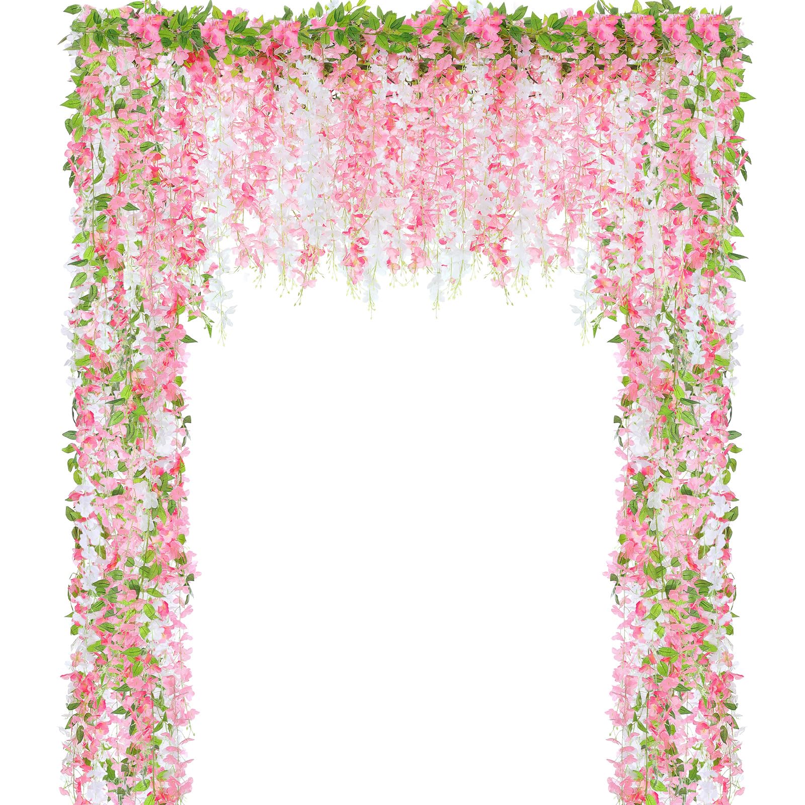 Photo 1 of Thiccywoov 4pcs Wisteria Artificial Flowers Garland, 7.2Ft/Piece Wisteria Hanging Flowers Garland for Wedding Arch Decoration Outdoor Ceremony Home Backdrop Garden (Pink,Dark Pink,White)