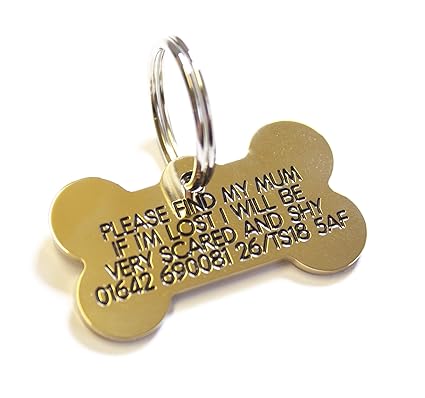Deeply engraved solid brass bone shaped dog tag