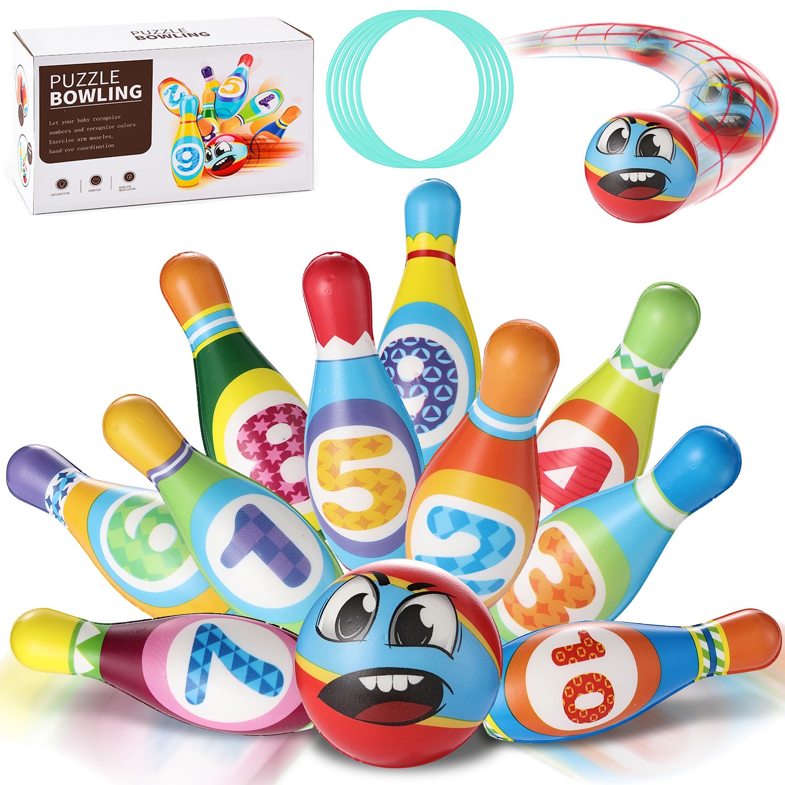 Porwke Kids Bowling Set Kids Toys Age 3 4 5 6 Year Old Boy Toy Garden Toys for Toddlers Age 3-5 Outdoor Toys for Toddlers Age 3-5 Year Old Girl Gifts Skittles game