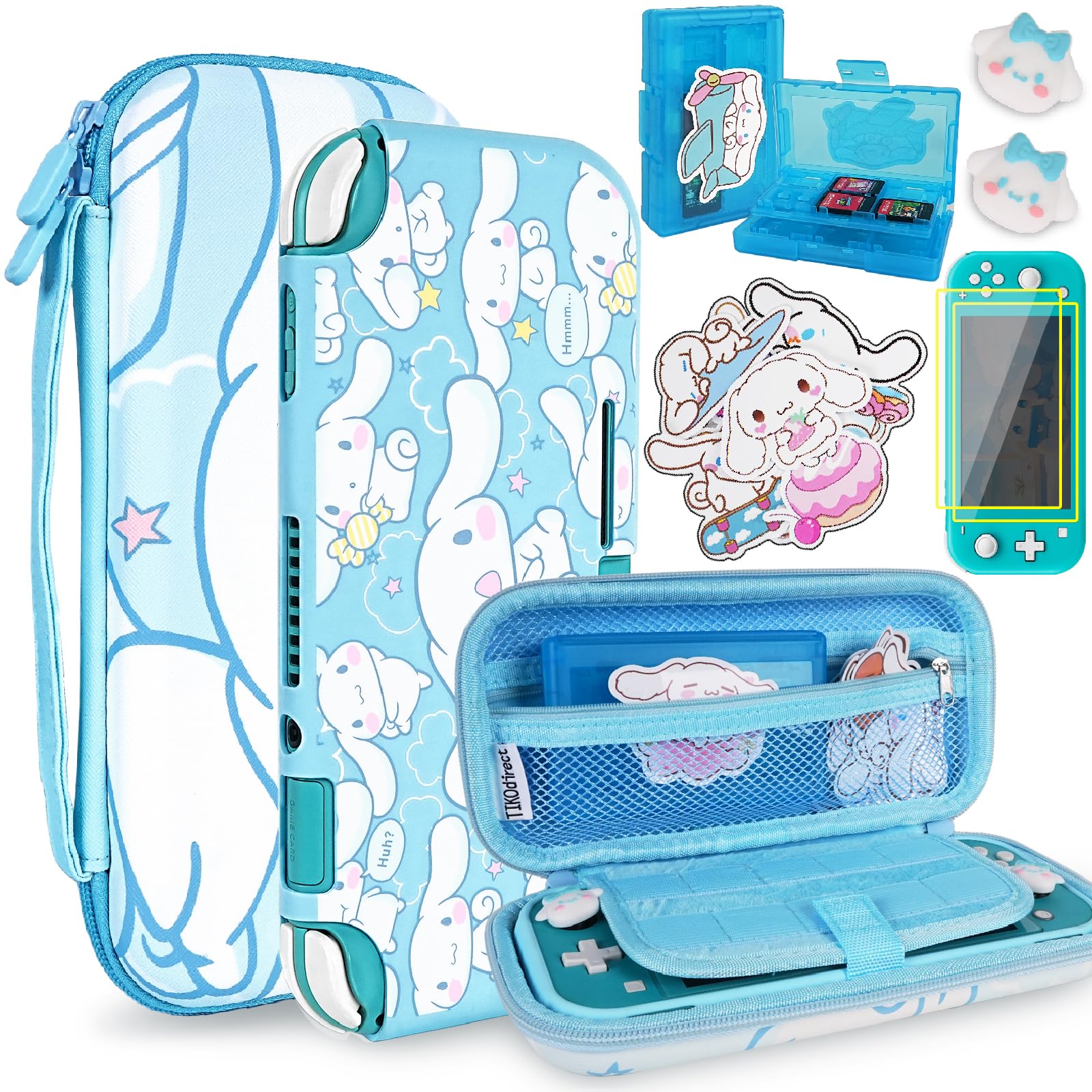 Photo 1 of TIKOdirect Carrying Case for Switch Lite, Pretty Shockproof Portable Travel Bag with Soft Protective Case, Screen Protectors, Cute Thumb Grips Caps and Game Card Case, Blue