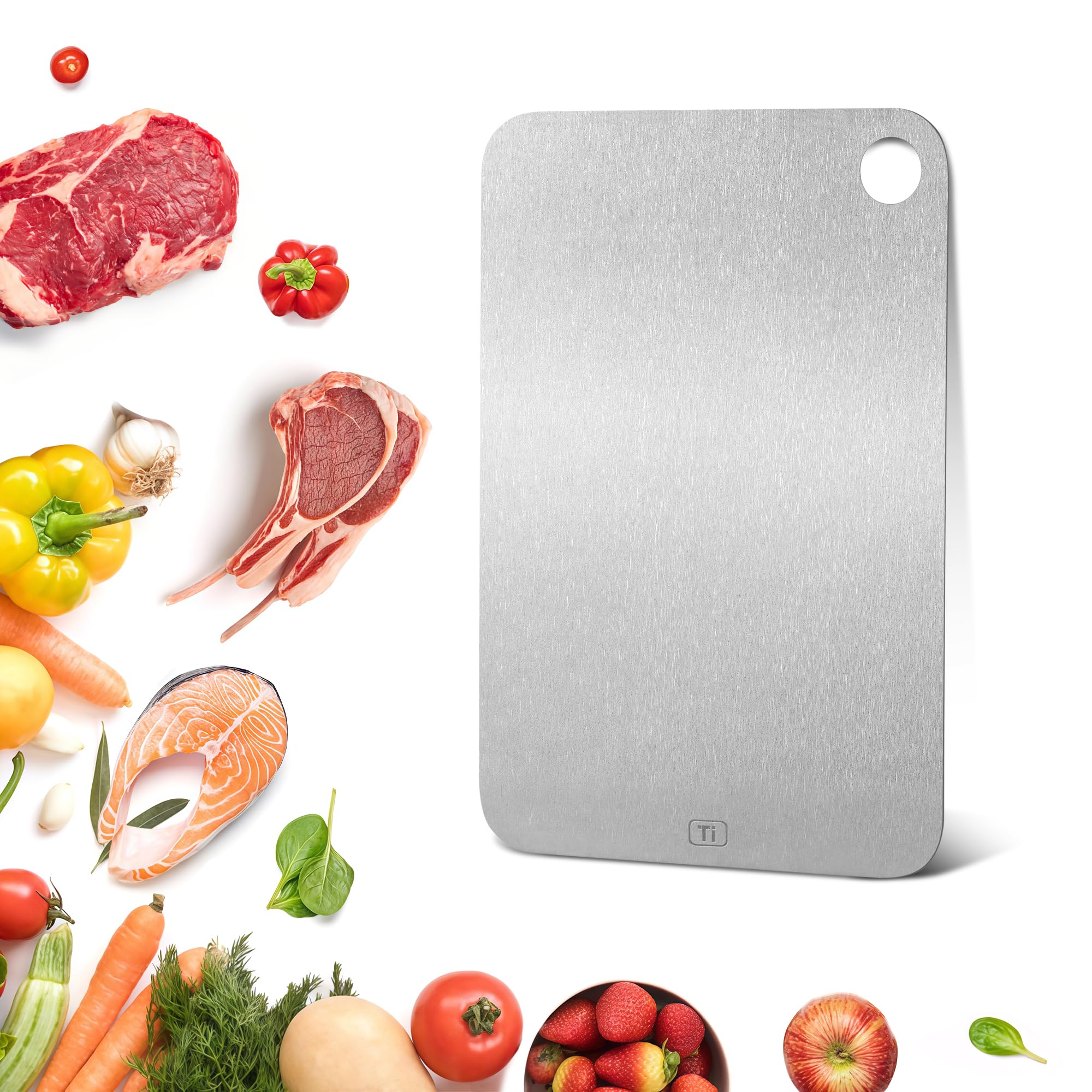 Photo 1 of Titanium Cutting Board for Kitchen, 100% Pure Titanium Cutting Boards, Double Sided Food Grade Metal Cutting Board for Meat Fruits and Vegetables, Easy to Clean & Store (S, 11.2"L x 7.9"W)