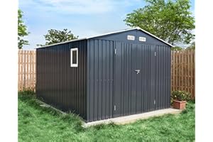 VanAcc 10x12x7.5 FT Outdoor Storage Shed, Galvanized Steel Metal Garden Sheds with 2 Light Transmitting Window and Double Lockable Door, Oversized Tool Sheds for Backyard Patio Dark Grey/White