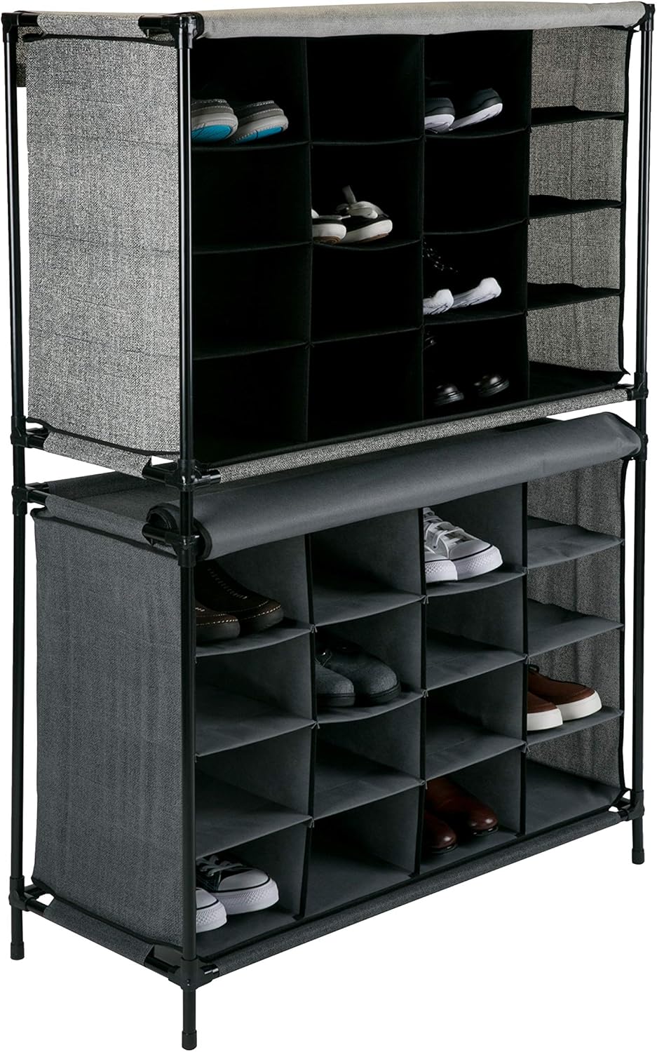 black shoe racks for entryway on Simplify 16 Pair Stackable Shoe Rack Organizer With Cover For Closet Bedroom Entryway Beige Free Standing Shoe Racks