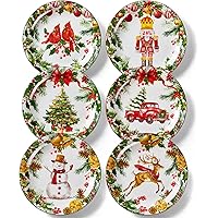 Metahom Christmas Dinner Plates, 10 Inch Ceramic Serving Plate Set for Pasta, Steak, Salads, Dishwasher and Microwave Safe, C