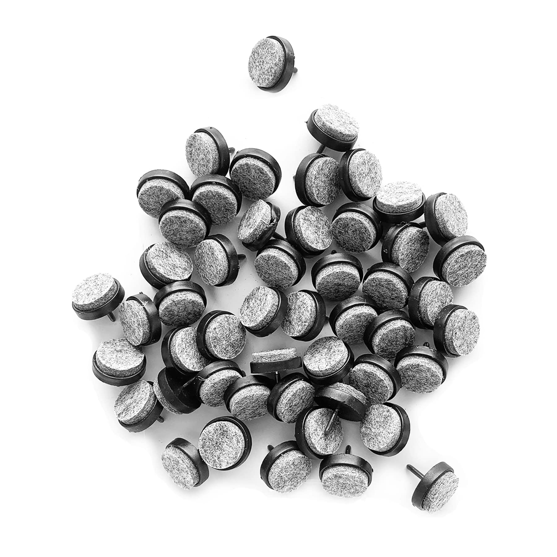 LIKERAINY Felt Sliders Furniture Mat Pads with Nail Ø28x9mm Felt Feet Pads Skid Glides DIY Nails Floor Protector Chair Table Leg Noise Dampening Black 50 Pcs
