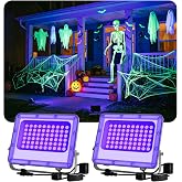 FALOVE 2 Pack 120V UV Flood Lights with Switch for Halloween Yard Display | 50W Blacklight, Plug &amp; Play, Aluminum, IP65, 395nm Purple Lighting for Spider Web, Ghost, Tombstone, Body Paint, Glow Party