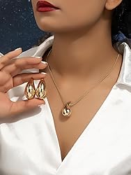 Teardrop Necklace Earrings Chunky Gold Hoop